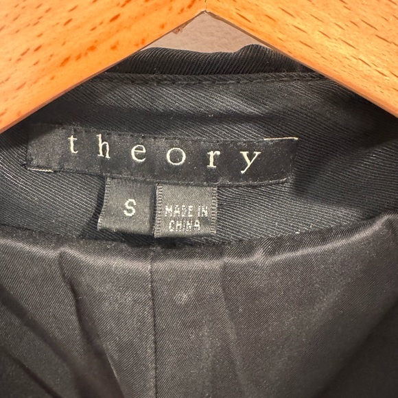 Theory Black Double-Breasted Trench Coat with Leather Details - Picture 5 of 8